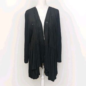 Forgotten Grace Eyelet Black Kimono 3x Open Front Lagenlook Plus 3/4 Sleeve